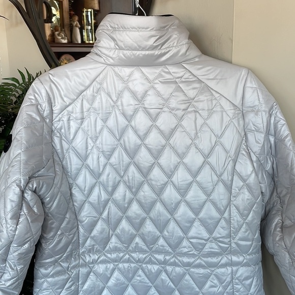 Brand New Michael Kors Opal Gray Quilted Stitch Logo Neck Zippered Jacket Coat - Picture 10 of 15